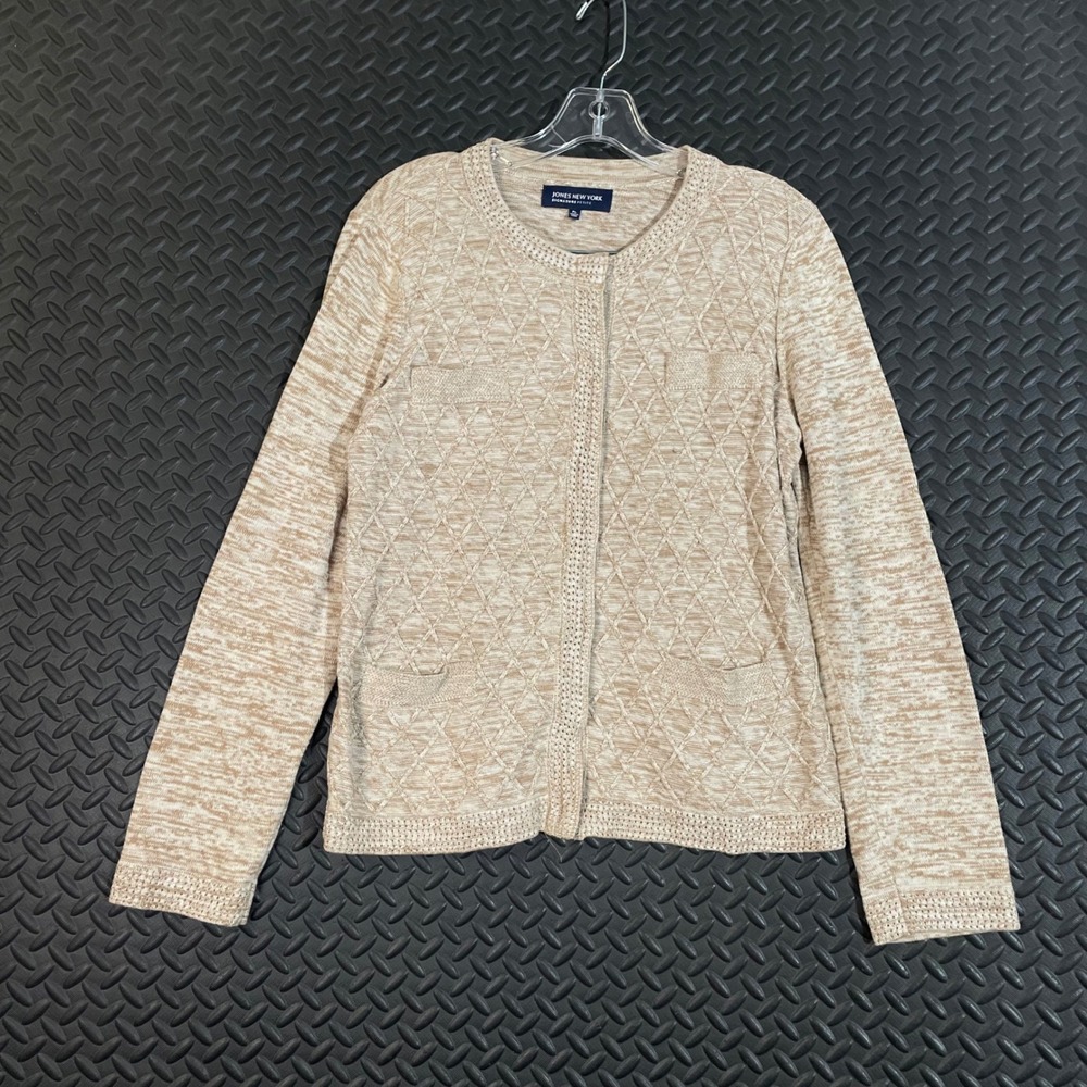 Jones New York Light Brown‎ Heather Button Up Light Weight Sweater Cardigan PL